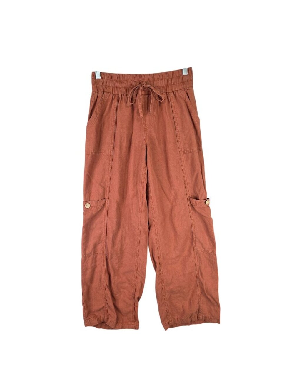 Womens Rewash Rust Cargo Pants Linen Rayon Blend Front Tie Elastic Waist Size M